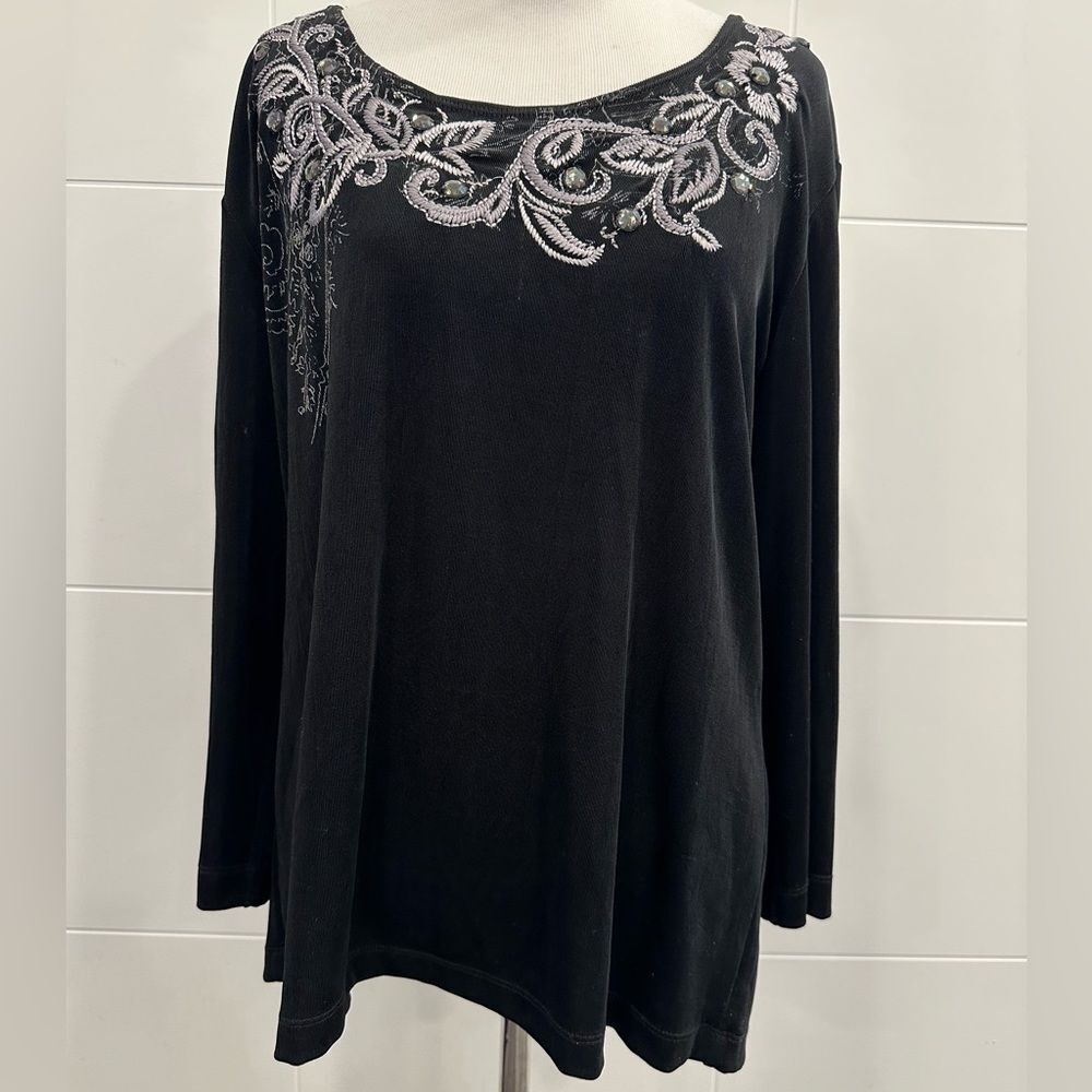 Chico's Black Embellished Long Sleeve Tunic XL